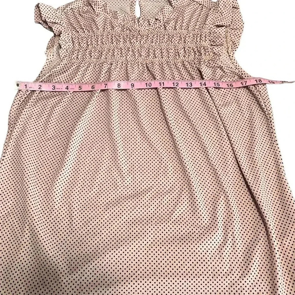 Adrianna Papell Women's Light Pink Polka Dot Smocked Ruffle Blouse M - Picture 3 of 7